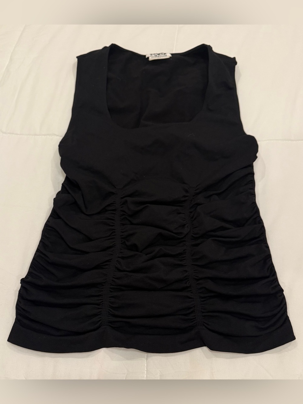 PARIS PARIS Black Ruched Tank Top Square Neck Sleeveless Blouse M / L